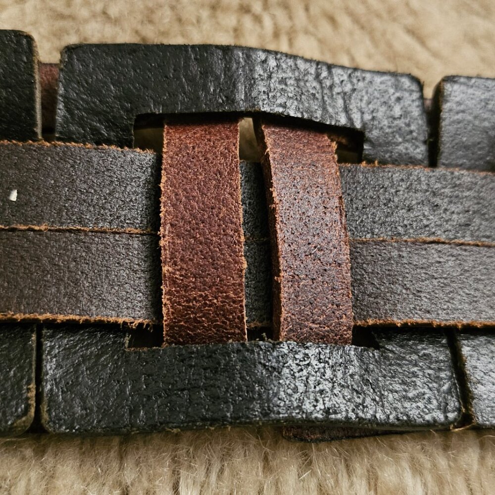 $495 D Squared woven leather double prong brown belt - Picture 10 of 13